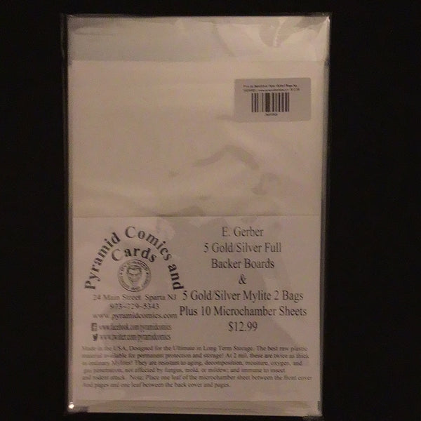 Five (5) Gold/Silver Mylar Mylite2 Bags Age Resealable Bags and Boards